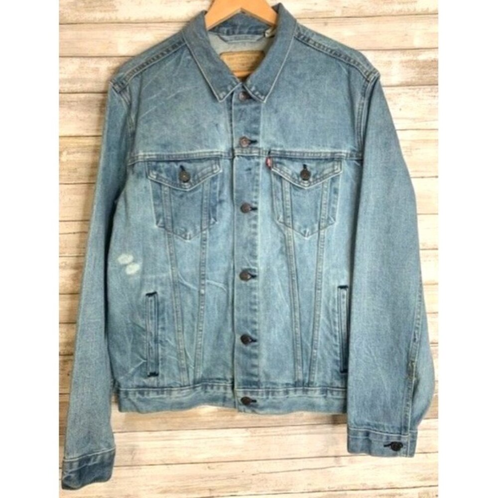 Levis Strauss Premium Cotton‎ Bleach Dye Acid Wash Denim Jacket Women's Size L